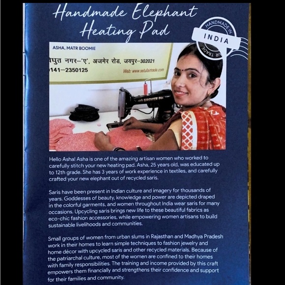 Fair Trade Handmade Elephant Heating Pad - Picture 3 of 5